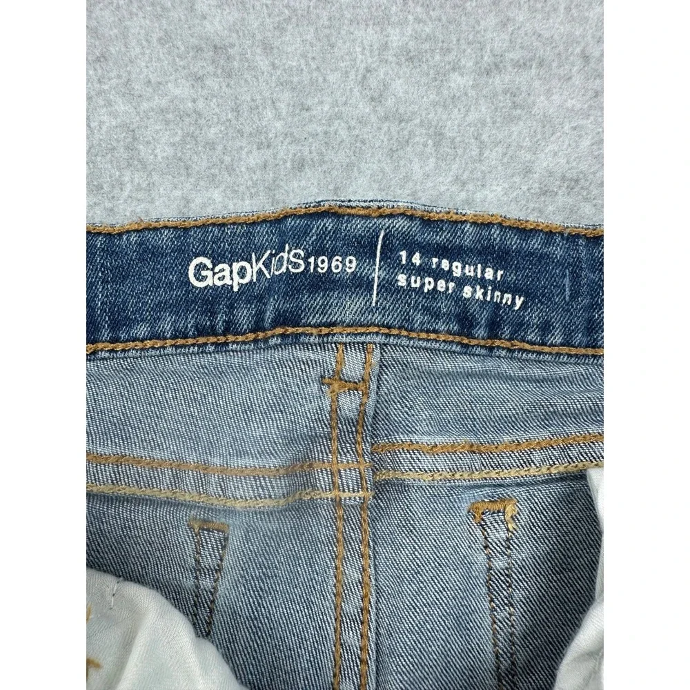 Gap Kids 1969 Super Skinny Patchwork Distressed Blue Denim Jeans Size 14 Regular